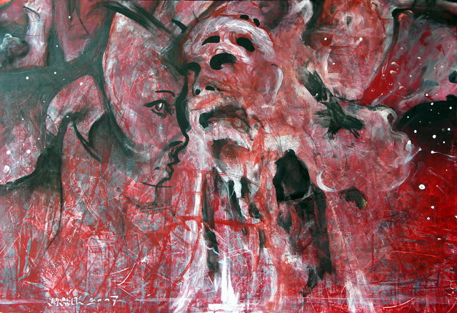 rozjimanie nad zivotom a smrtou, akryl, 65x44 cm, 2007